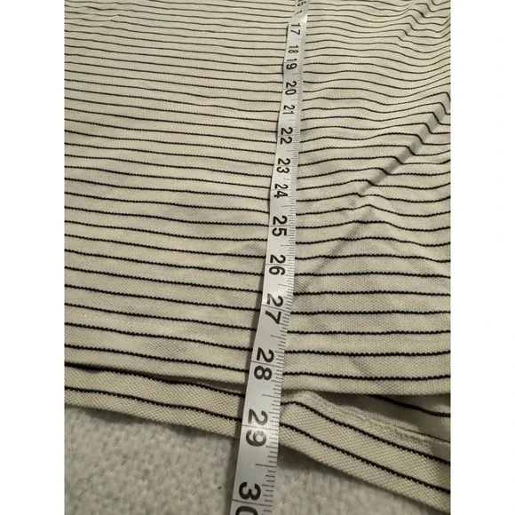 Polo Ralph Lauren Mens Large Cream Navy Striped Short Sleeve Pique Polo Shirt - Picture 7 of 8